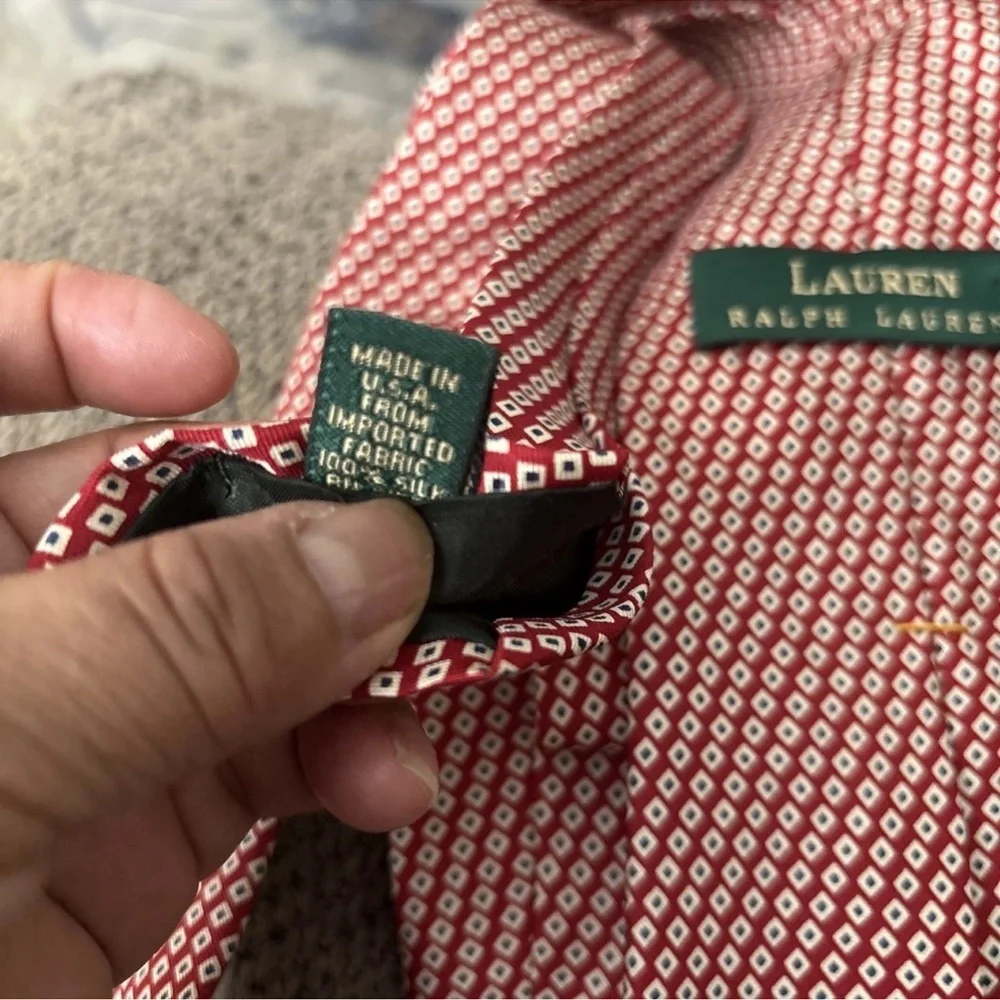 Lauren Ralph Lauren Silk Tie Red Microprint Made in USA Hand Finished